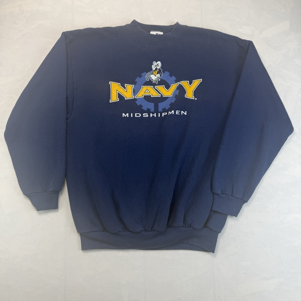 VTG Navy Midshipmen Logo Athletic Sweatshirt Men L Blue Logo Athletic NCAA USAFA